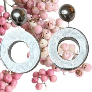 Sterling Silver Geometric Drop Earrings Open Circle Dangles 2” Southwest Boho